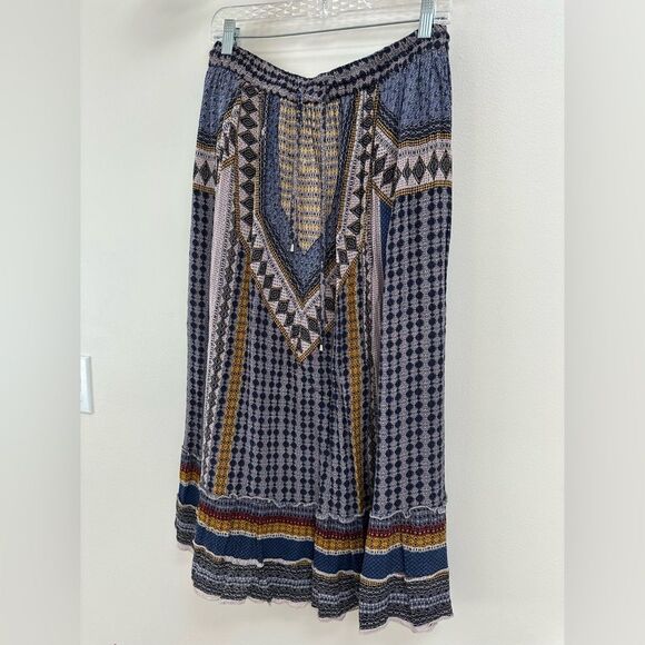 Rayon Large Patterned Blue and Gold Women's Skirt - Picture 1 of 7